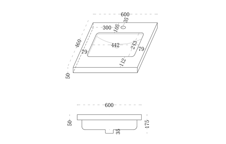 VITO DeLume SINTERED top seamless jointed with ceramic basin 600/750/900/1200/1500mm NDU64/74/94/124/154-TH/NTH