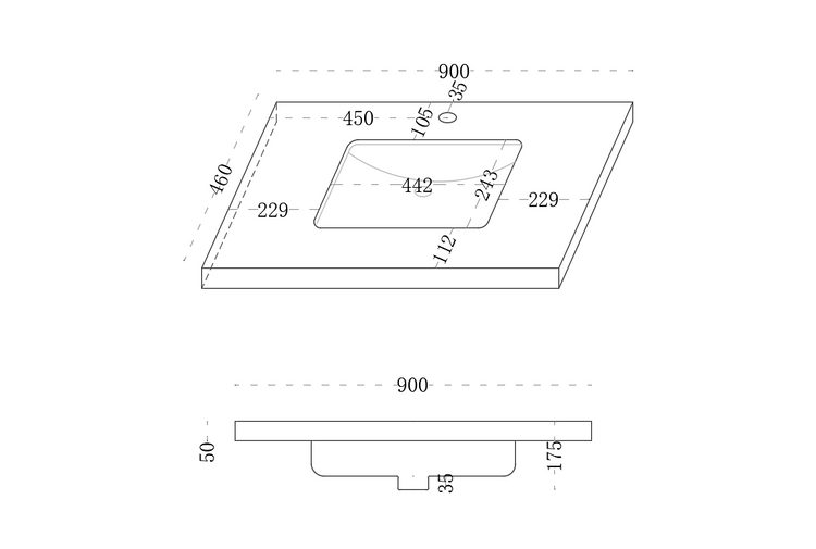 VITO DeLume SINTERED top seamless jointed with ceramic basin 600/750/900/1200/1500mm NDU64/74/94/124/154-TH/NTH