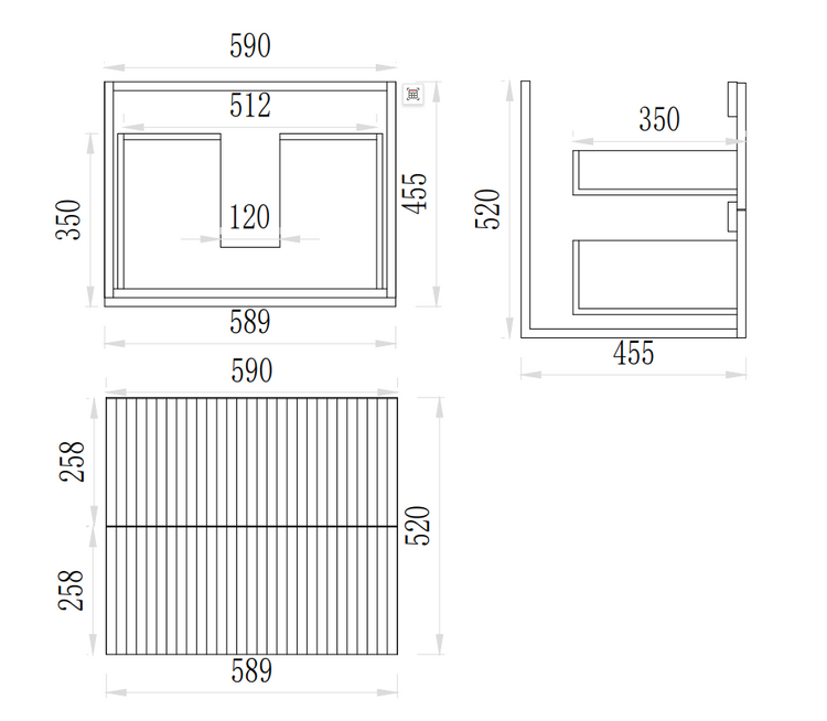 VITO EDINA WALL HUNG VANITY  With Soft Closing Drawers  590*355*520mm EDI64W-CO/PO