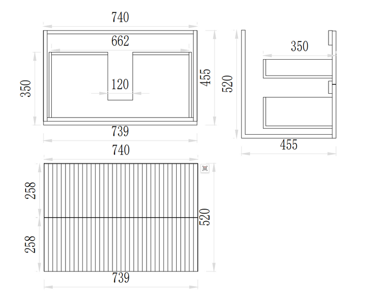 VITO EDINA WALL HUNG VANITY  With Soft Closing Drawers 740*355*520mm EDI73W-CO/PO
