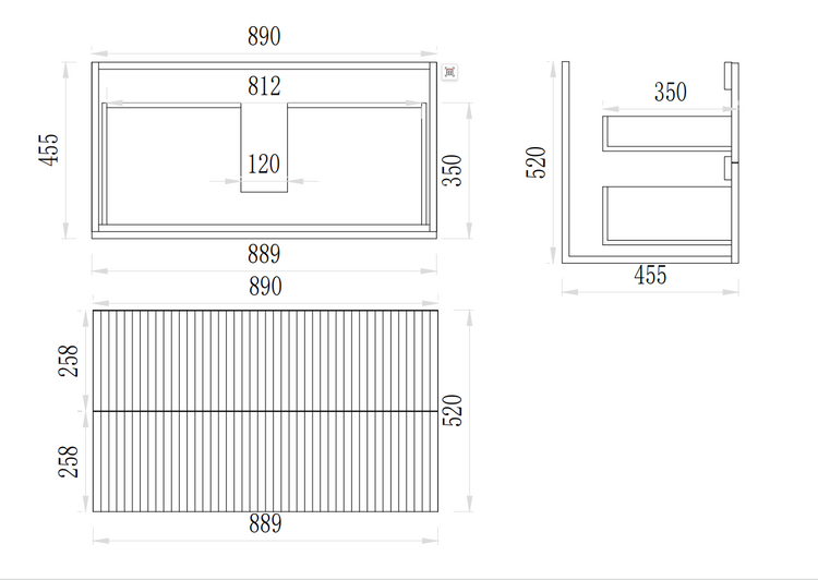 VITO EDINA WALL HUNG VANITY  With Soft Closing Drawers 890*355*520mm EDI93W-CO/PO