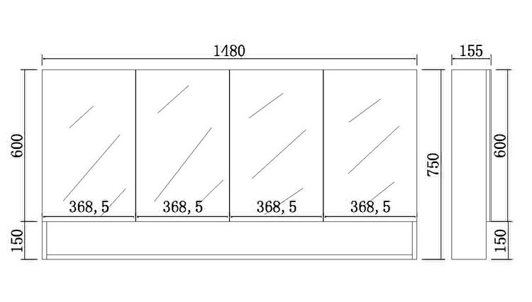 Fremantal PVC Shaving Cabinet 600/750/900/1200/1500 FSV600-1500-MW/MB