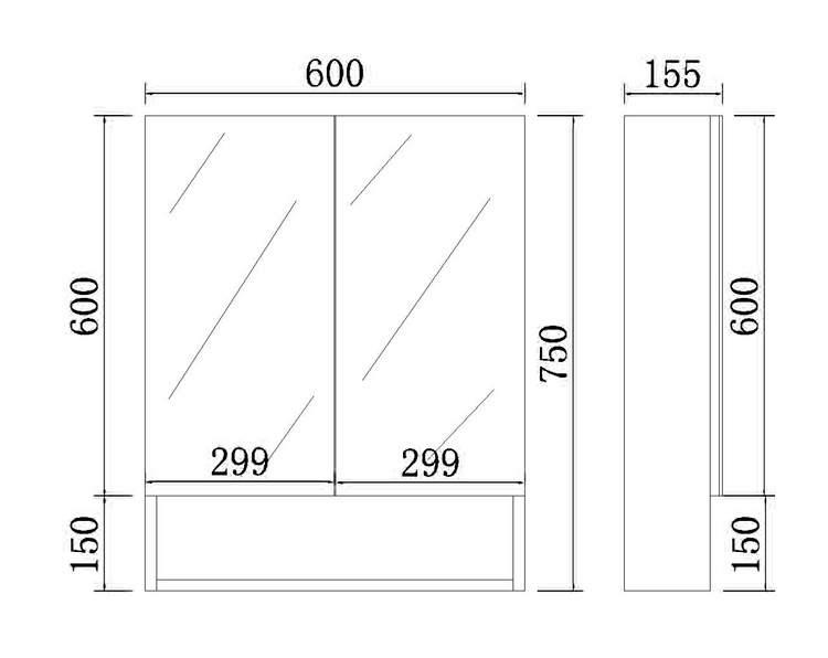 Fremantal PVC Shaving Cabinet 600/750/900/1200/1500 FSV600-1500-MW/MB