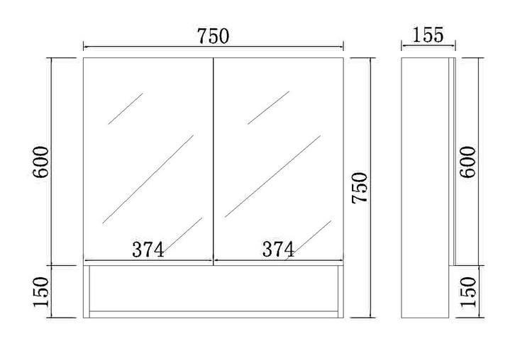 Fremantal PVC Shaving Cabinet 600/750/900/1200/1500 FSV600-1500-MW/MB