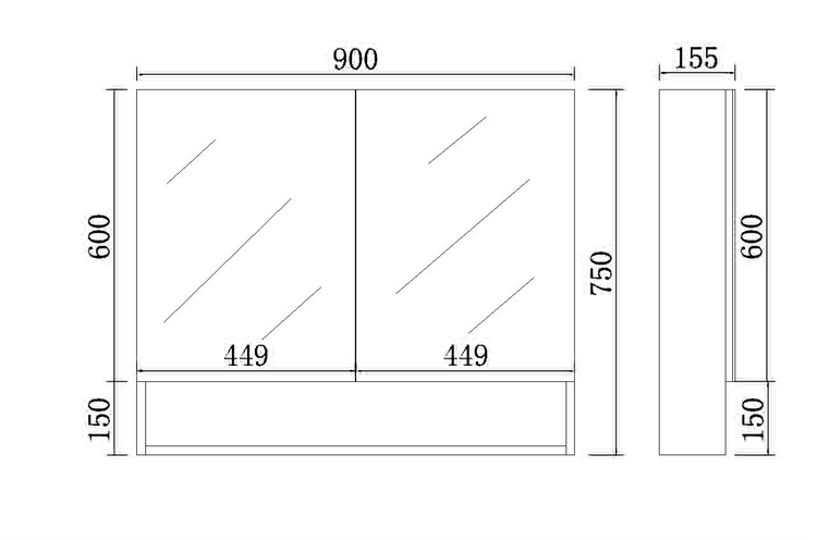 Fremantal PVC Shaving Cabinet 600/750/900/1200/1500 FSV600-1500-MW/MB
