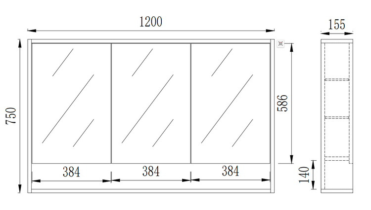 Gallio Shaving Cabinet 600/750/900/1200/1500 GALSV600/750/900/1200/1500-CO/PO