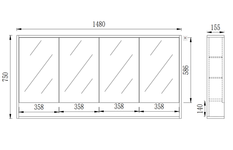 Gallio Shaving Cabinet 600/750/900/1200/1500 GALSV600/750/900/1200/1500-CO/PO