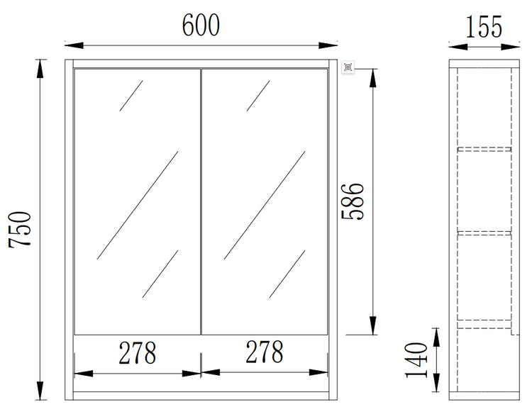 Gallio Shaving Cabinet 600/750/900/1200/1500 GALSV600/750/900/1200/1500-CO/PO