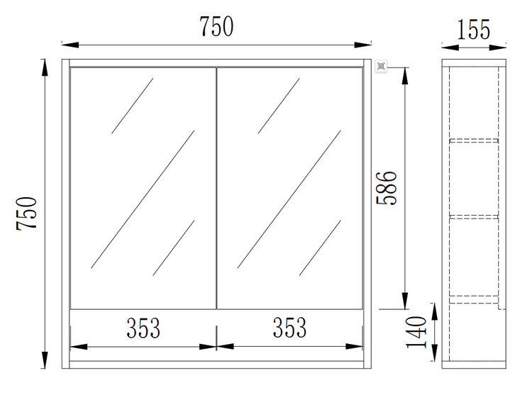 Gallio Shaving Cabinet 600/750/900/1200/1500 GALSV600/750/900/1200/1500-CO/PO