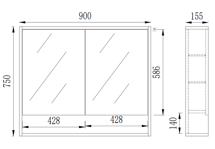 Gallio Shaving Cabinet 600/750/900/1200/1500 GALSV600/750/900/1200/1500-CO/PO