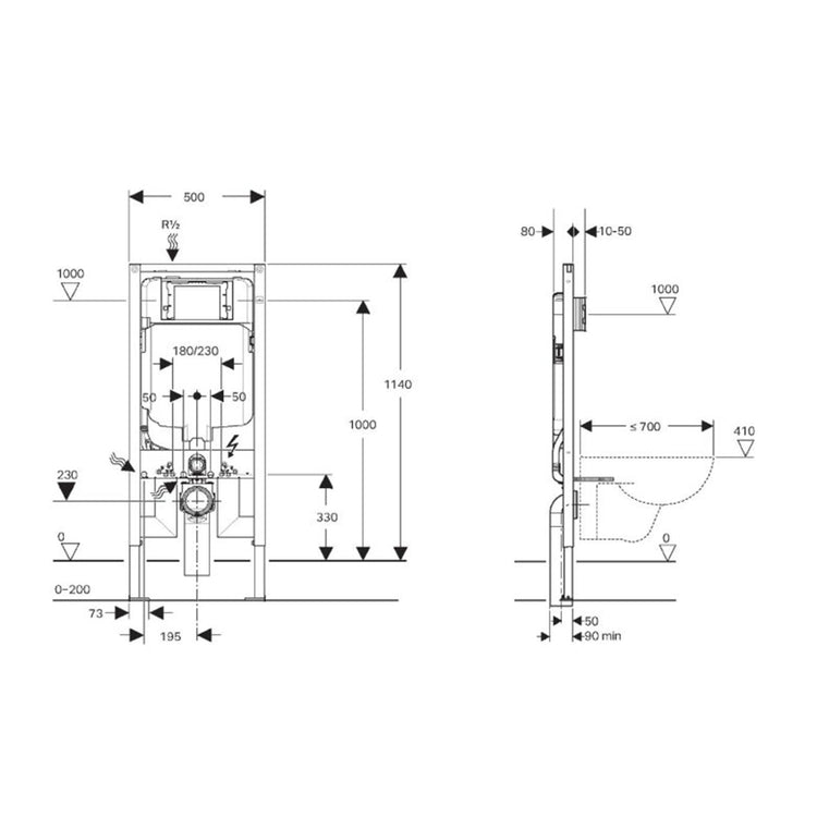 Avery Geberit inwall wall hung toilet suite (Geberit Sigma 8- F/Kappa- F+KDK302-B)