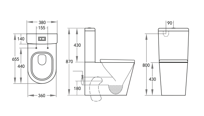 Roma Rimless Toilet Suite Dual Flush 655*385*870mm V022R/V022R-MB