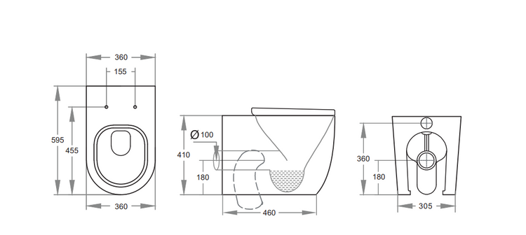 Vex Tornado Wall Faced Floor Pan Dual Flush 595*360*410mm V105T