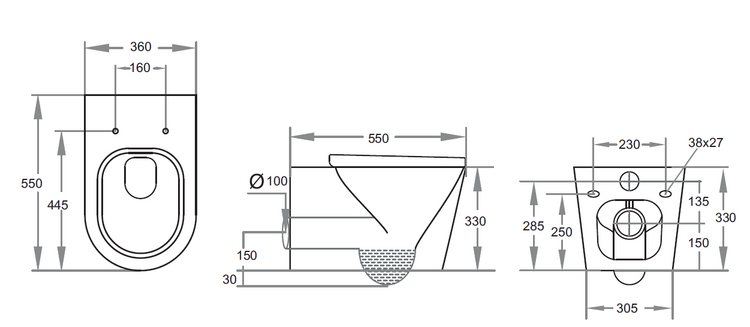 Aqualis Rimless Wall Hung Pan Dual Flush 585*360*455mm V305R