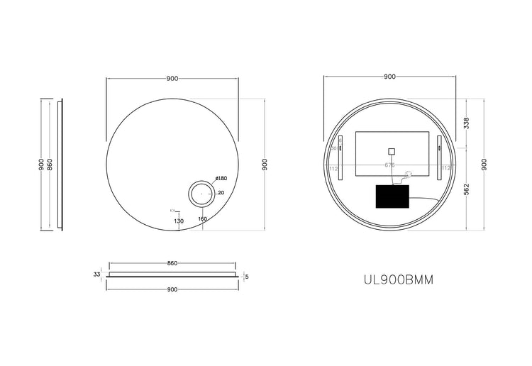 Luna Backlit LED Mirror With Magnifier Smart Touch Free Controls 900*900mm ORBM900-M