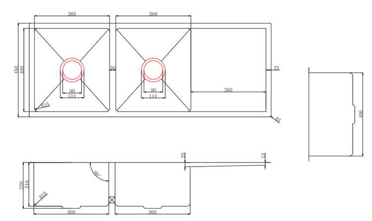 304 Double Stainless Steel Sink（PKS-1160DR）1160*450*220mm