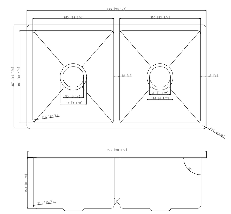 304 Double Stainless Steel Sink（PKS-775DR）775*450*220mm