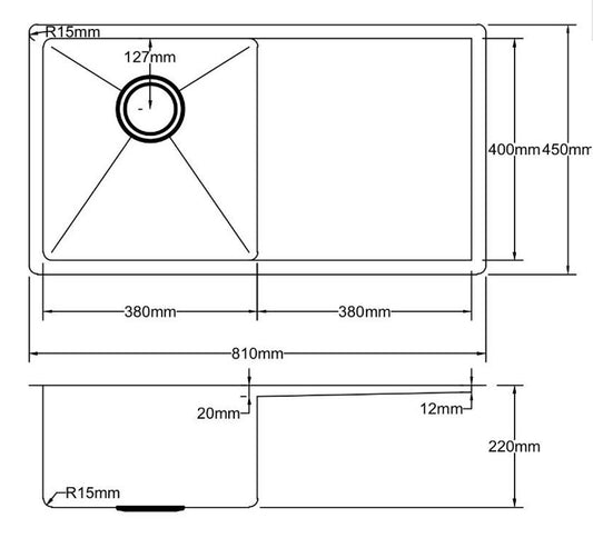 304 Stainless Steel Sink（SLSS-810DR） 810*450*220mm