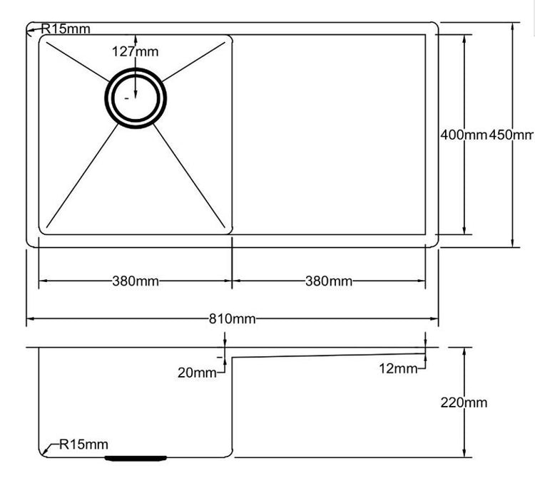 304 Stainless Steel Sink（SLSS-810DR） 810*450*220mm