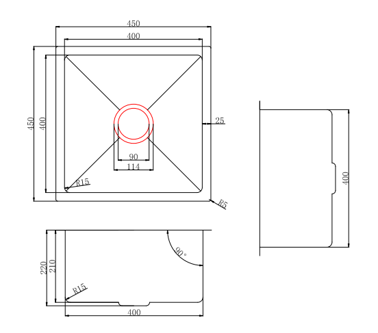 304 Stainless Steel Sink（SLSS-450R）450*450*220mm