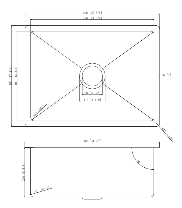 304 Stainless Steel Sink（SLSS-600R） 600*450*220mm