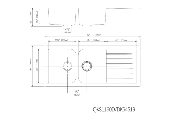 Quartz Top-mount Kitchen Sink 1160*500*225mm (QZ1160D-MB)