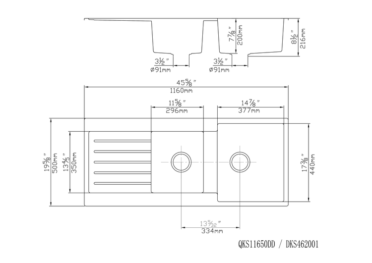 Quartz Top-mount Kitchen Sink 1160*500*216mm (QZ11650DD-MB)