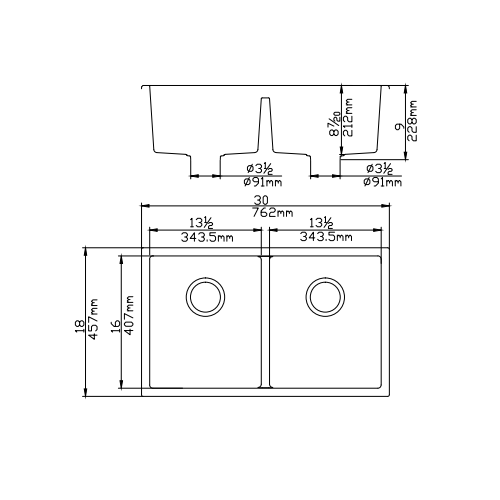 Quartz Undermount Kitchen Sink 762*457*228mm (QZ7645D-MB)