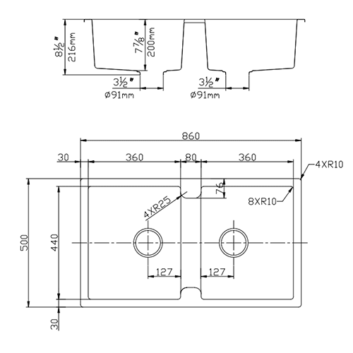 Quartz Top-mount Kitchen Sink 860*500*216mm (QZ8650D-MB)