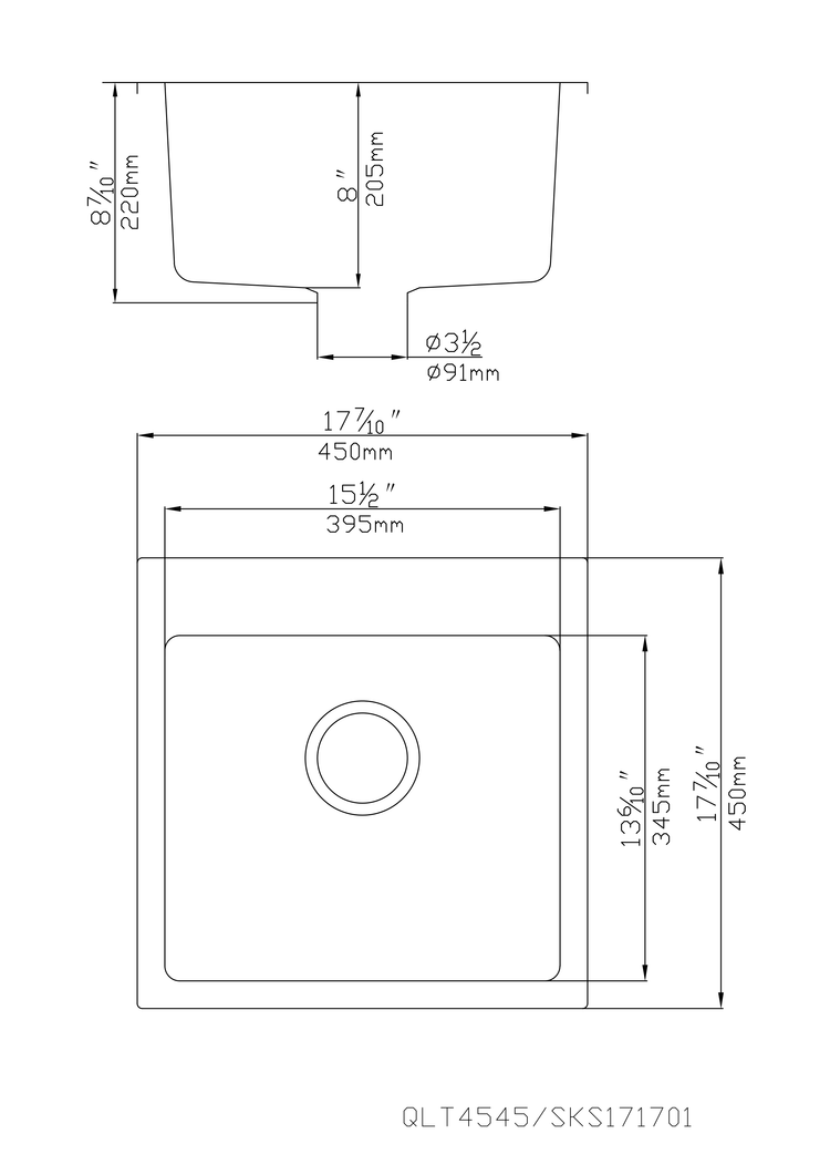 Quartz Top mount laundry tub 450*450*220mm (QZ4545)
