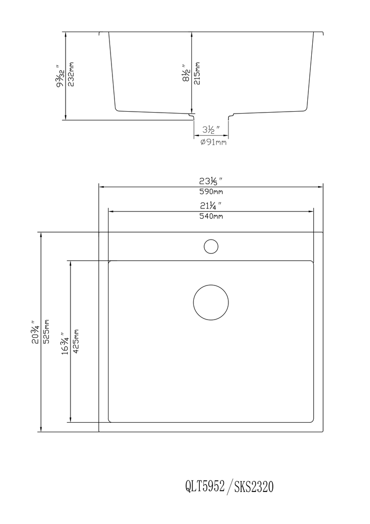 Quartz Top mount laundry tub 590*525*232mm (QZ5952)