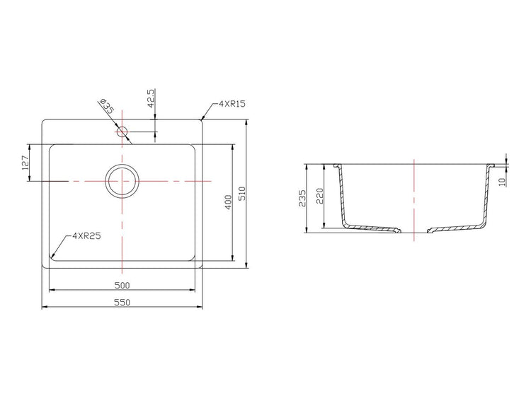 Quartz Top Mount Kitchen Sink 550*510*235mm QZT5551