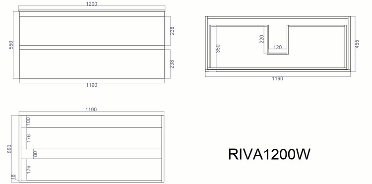 VITO  REFINE Wall Hung PVC Cabinet With U Shape Soft Closing Drawers 1200-1500mm