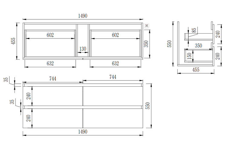 VITO  REFINE Wall Hung PVC Cabinet With U Shape Soft Closing Drawers 1200-1500mm
