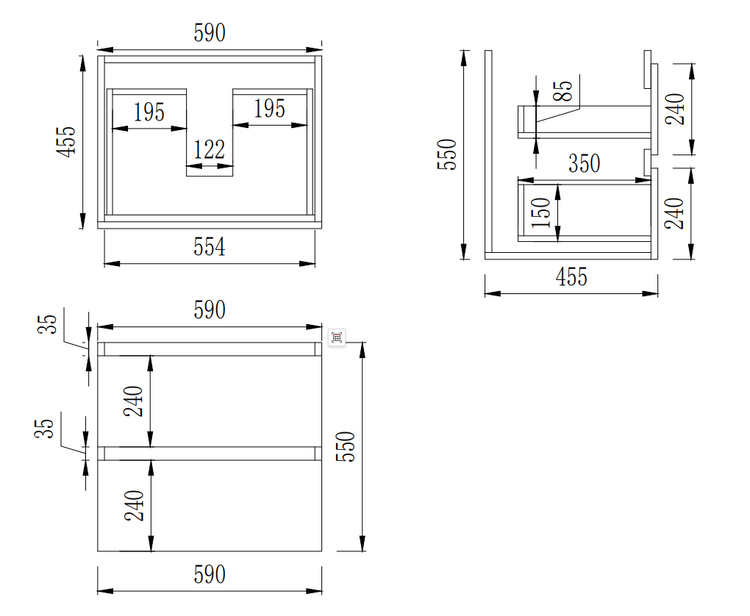 VITO REFINE Wall Hung PVC Cabinet With U Shape Soft Closing Drawers 600-900mm