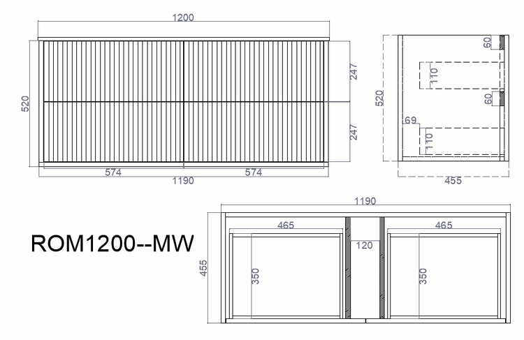 VITO ROCCA Wall Hung PVC Cabinet With Soft Closing Drawers 1200-1500mm