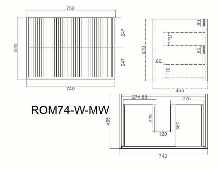 VITO ROCCA Wall Hung PVC Cabinet With Soft Closing Drawers 600-900mm ROC64W/74W/94W-MW