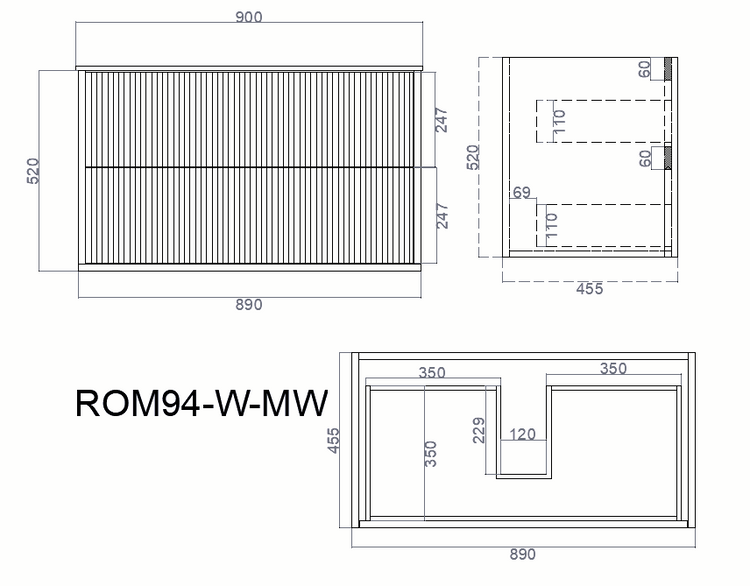 VITO ROCCA Wall Hung PVC Cabinet With Soft Closing Drawers 600-900mm ROC64W/74W/94W-MW