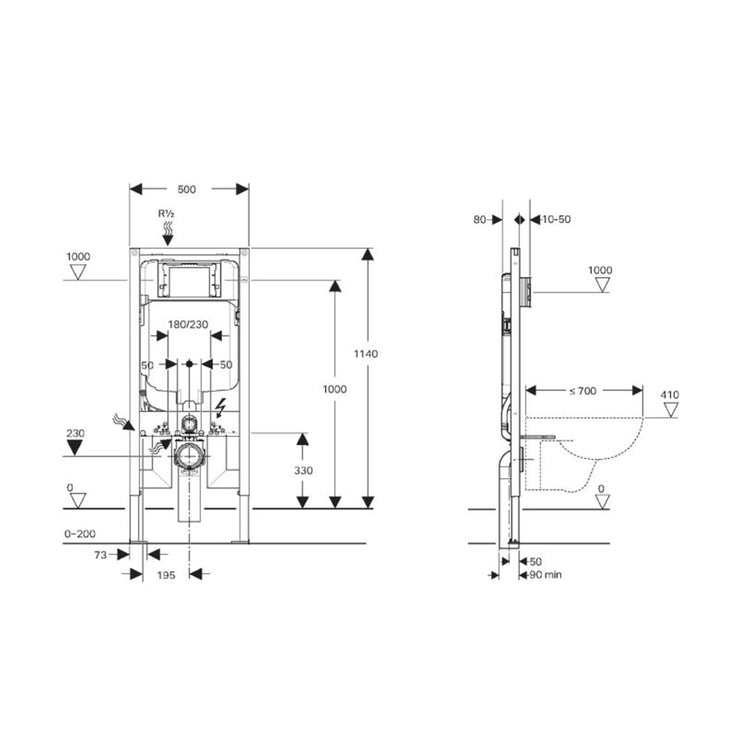 Avery Geberit inwall wall hung toilet suite (Geberit Sigma 8- F/Kappa- F+KDK302-B)