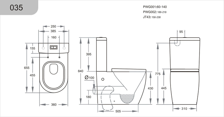 Dune Tornado Rimless Toilet Suite Dual Flush 655*385*840mm V035