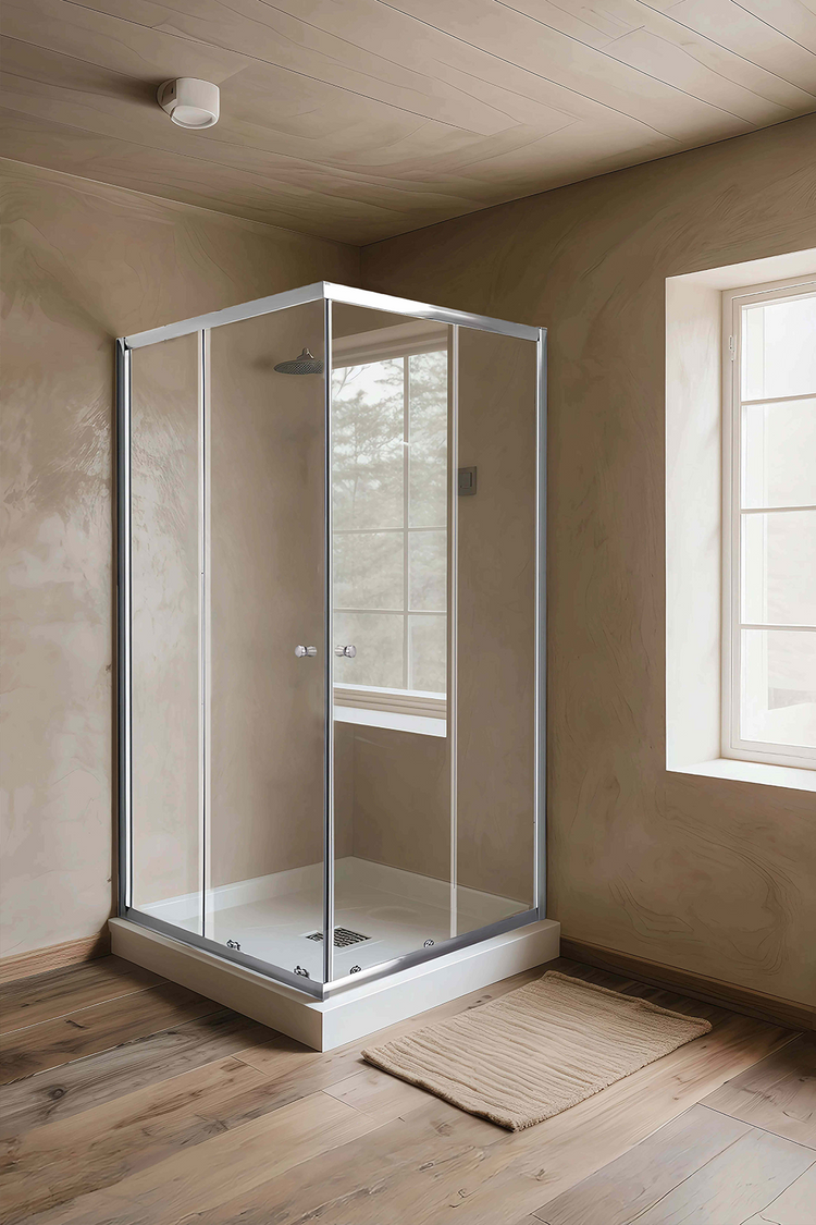 Shower Door Two Fixed + Two Sliding with Stainless Steel Round Handle 900X900X2000mm NA01142-CH