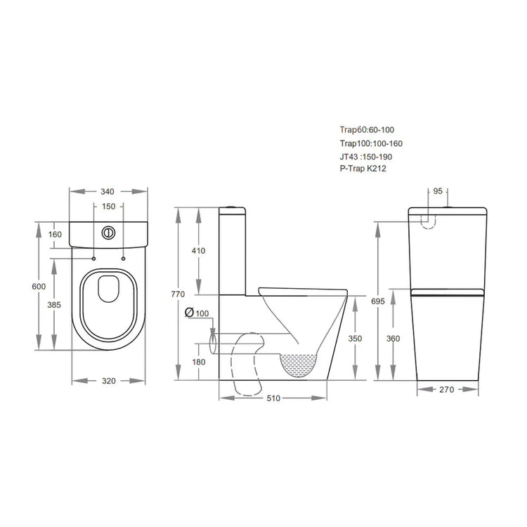 Kimi Junior Wall Faced Toilet Suite Dual Flush 600*340*770mm V600J