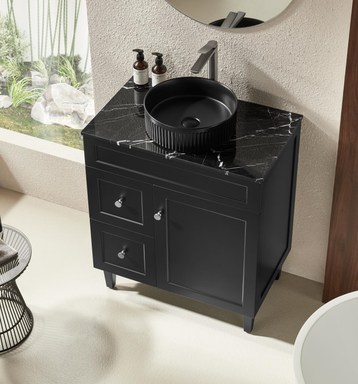 VITO Hamilton Floor PVC Cabinet Soft Closing Door, solid wood legs Right Hand & Left Hand Drawers 740*455*860mm