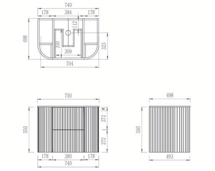 VITO ARDEN Fluted Curved Vanity With Soft Closing Drawers  600-900mm