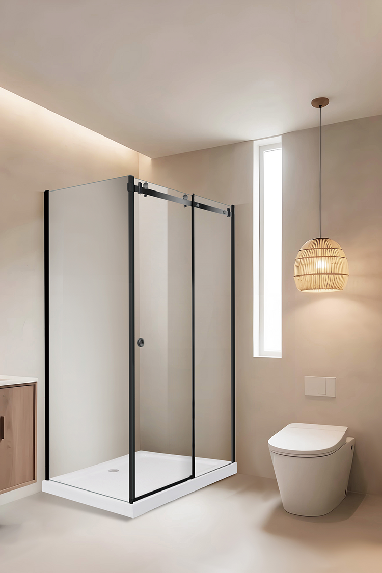 Package C - 900-1000mm L-Shaped Single Side Panel with Stainless Steel Wall Profile FP-CH-900