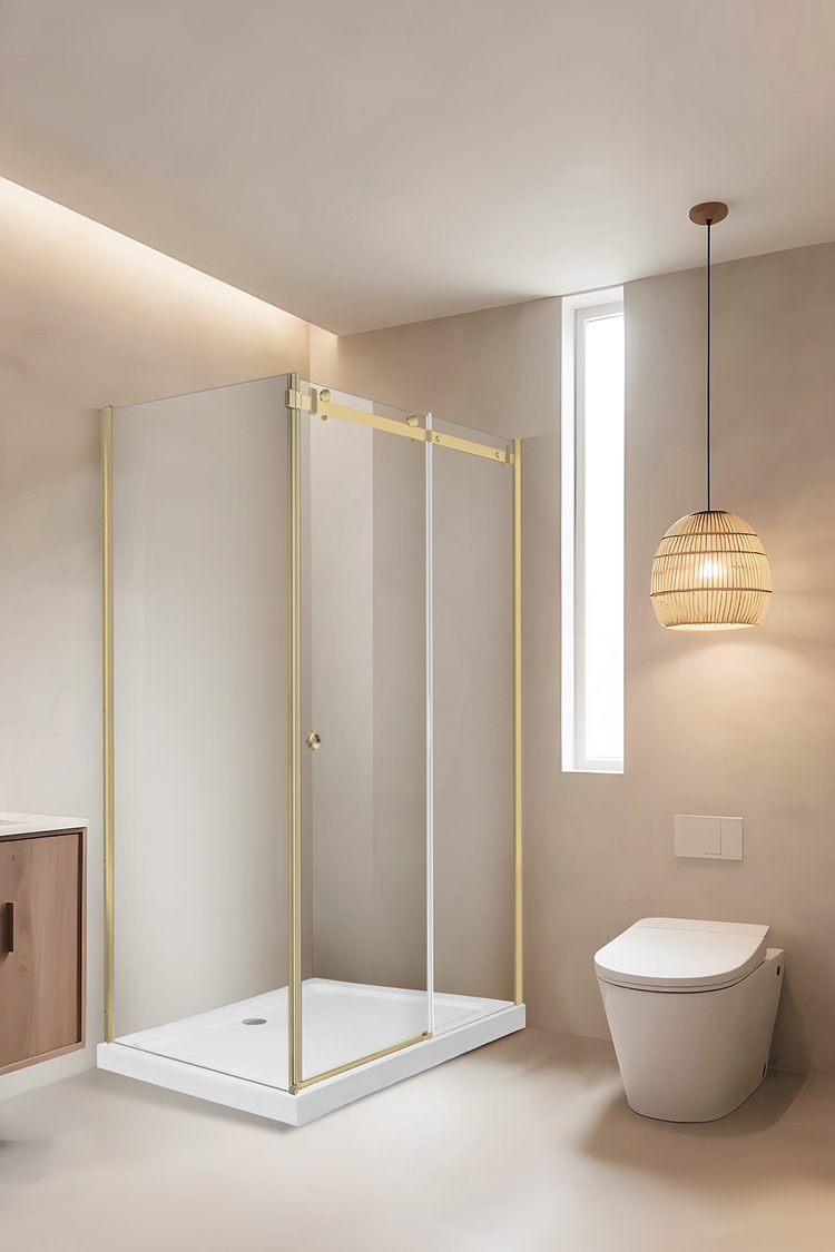 Package C - 900-1000mm L-Shaped Single Side Panel with Stainless Steel Wall Profile FP-CH-900