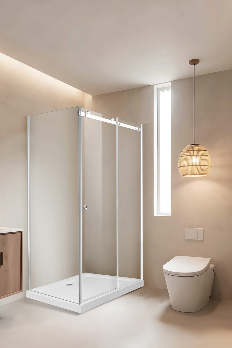 Package C - 900-1000mm L-Shaped Single Side Panel with Stainless Steel Wall Profile FP-CH-900