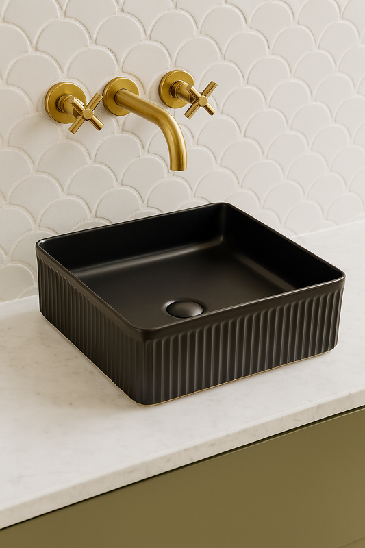 VITO Athena Fluted Square Premium Ceramic Above-Counter Basin 415*415*120mm ATH415SQ