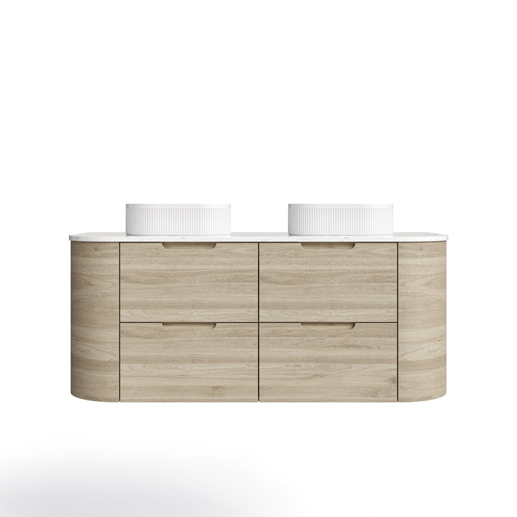 VITO CALVO Wall-Hung Curved Cabinet with Soft-Close Drawers and Natural Wood Finish 750-1550mm