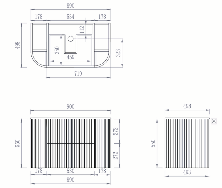 VITO ARDEN Fluted Curved Vanity With Soft Closing Drawers  600-900mm